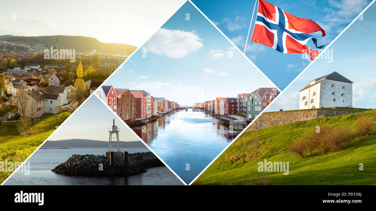 Collage of Trondheim city in Norway Stock Photo