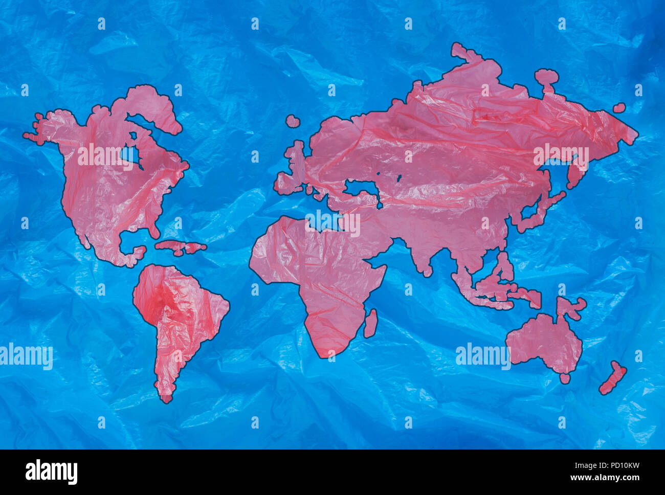 a map of the earth made with a plastic bag, a concept of global plastic pollution Stock Photo