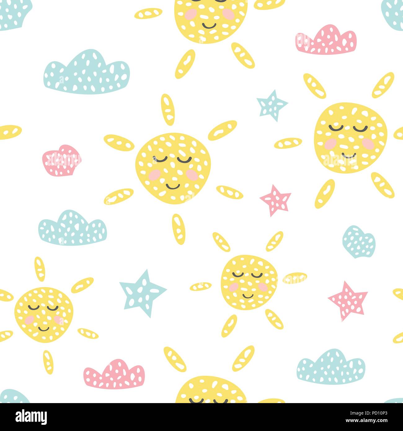 Childish seamless pattern with cute sun. Creative texture for fabric Stock Vector