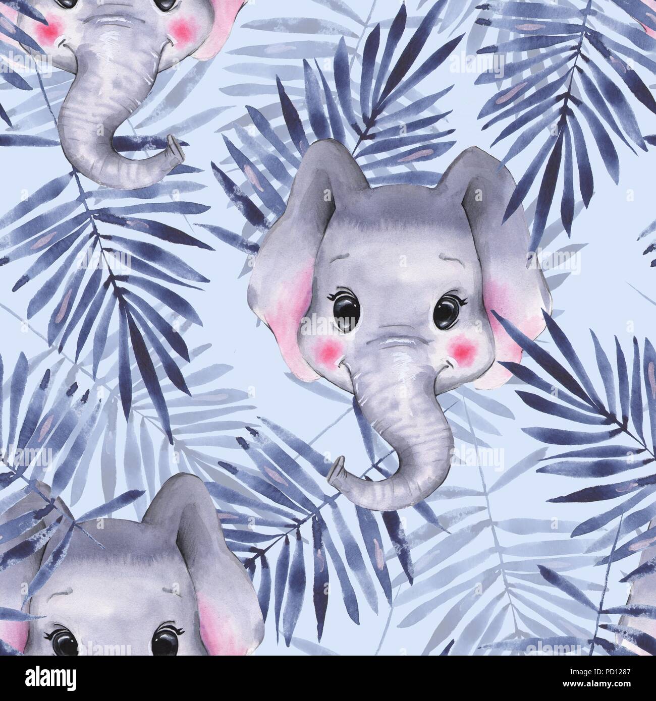 Seamless pattern with elephants. Cute cartoon background Stock Photo ...