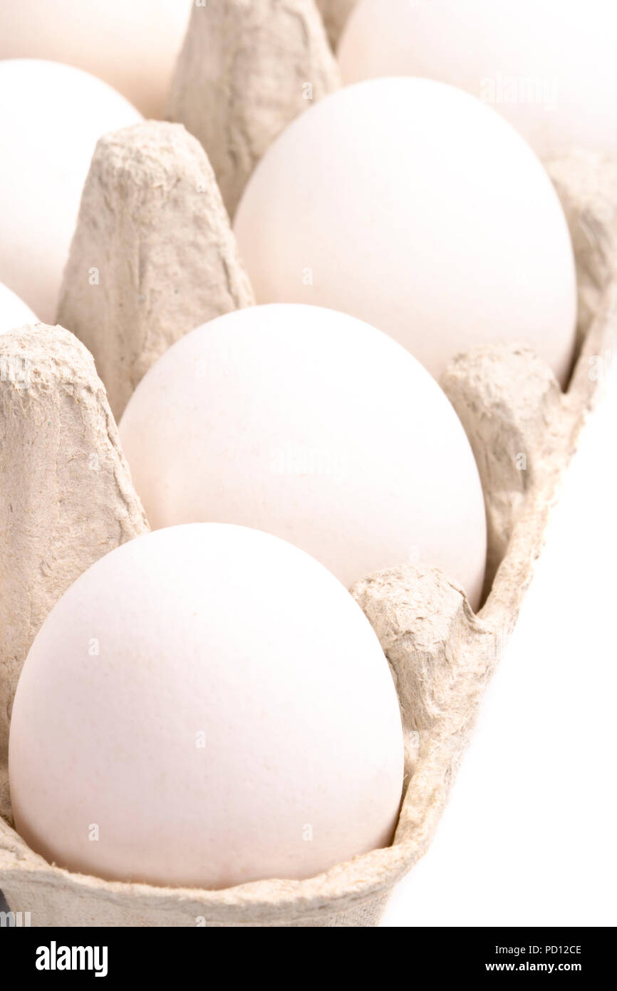 white eggs in packing closeup Stock Photo