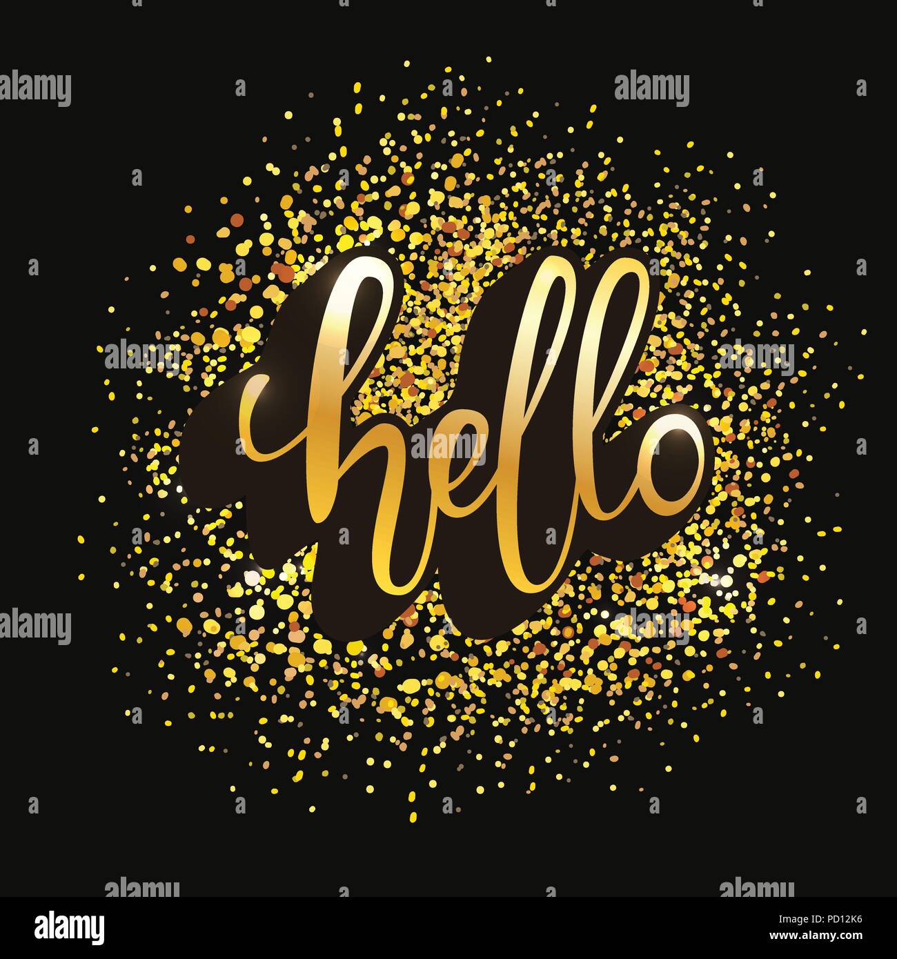 Hello lettering with gold texture. Vector illustration Stock Vector ...