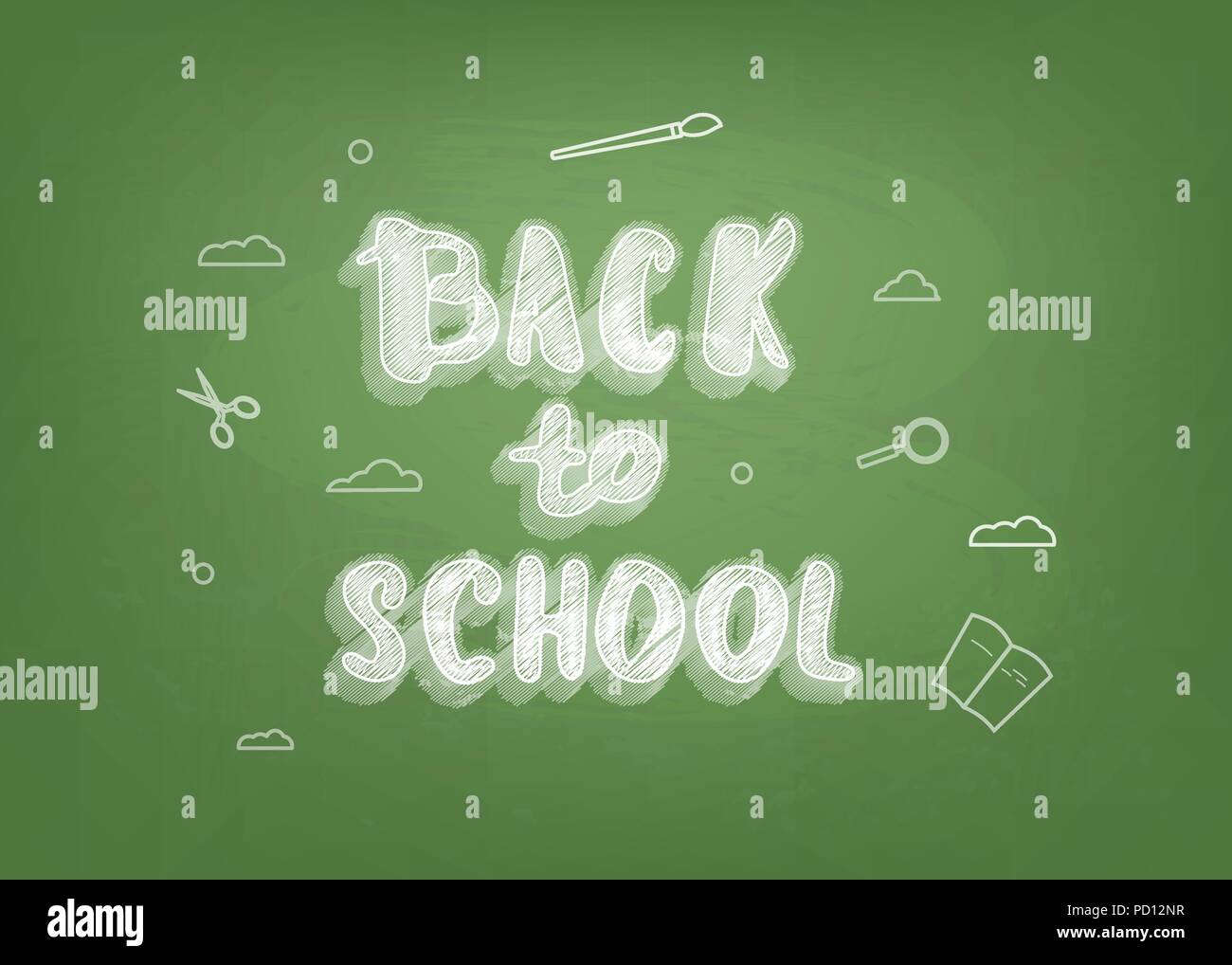 Back to school chalk lettering on green chalkboard. Template for season ...