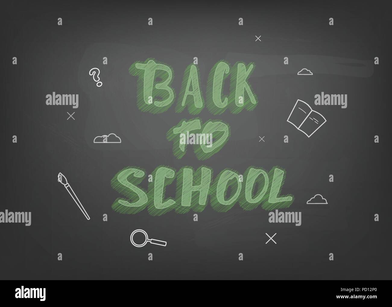 Back to school chalk lettering on blackboard. Template for season ...