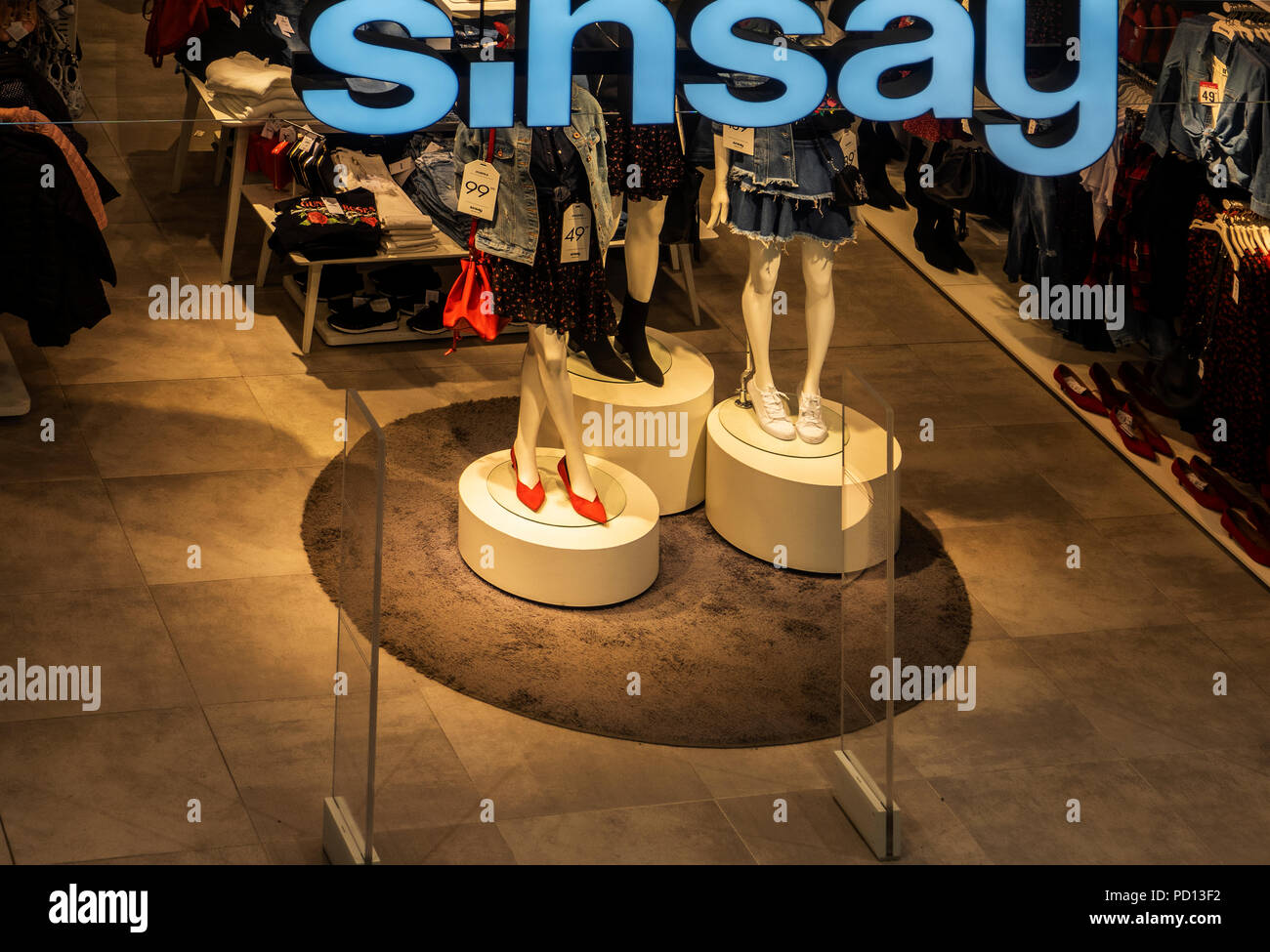 POLAND, KRAKOW - March 19, 2018: Sinsay store in Galeria Krakowska. Sinsay  is one of brands of LPP S. A. (Lubianiec Piechocki and Partnerzy) is a  large Polish retailing company based in
