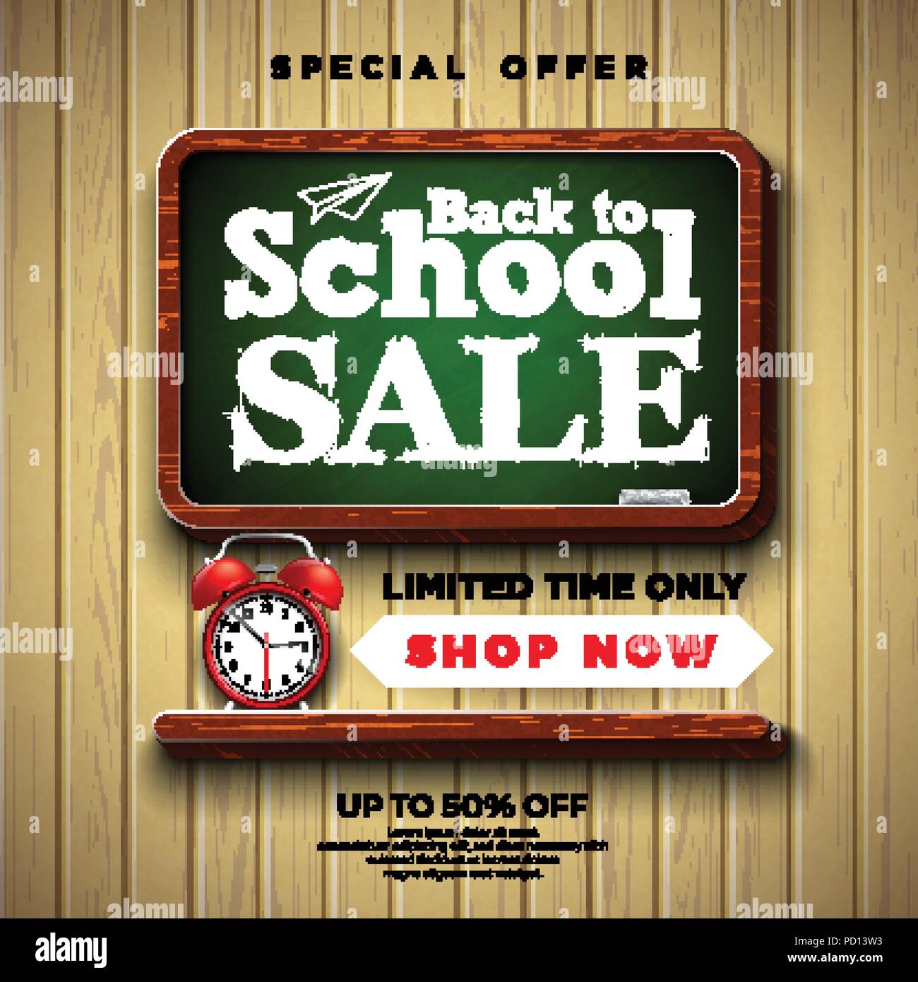 Back to school sale design with alarm clock, chalkboard and typography ...