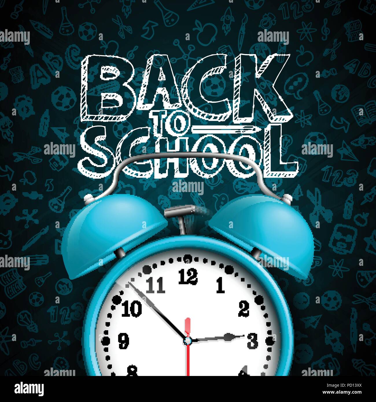 Back to school design with alarm clock and hand drawn doodles ...