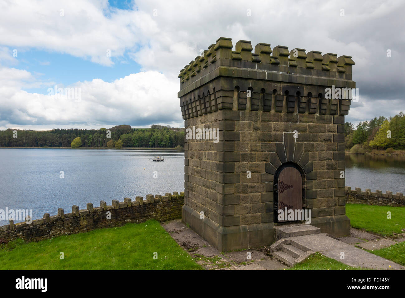 Tower at Entwistle reservoir in Edgeworth, Bolton, Lancashire, England. Stock Photo