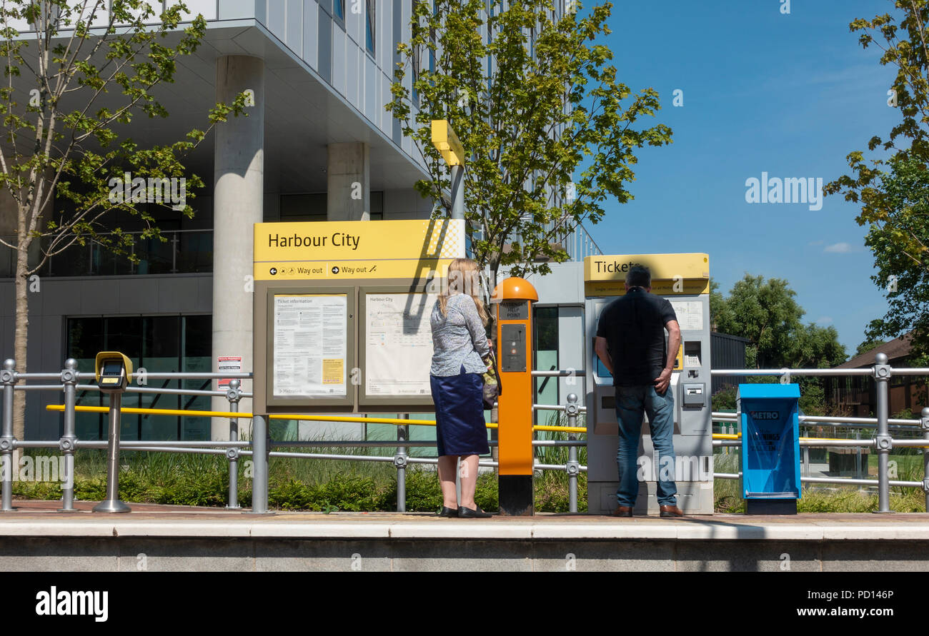 Harbour City Metrolink Tram Stop at MediacityUK, Salford Quays Stock Photo