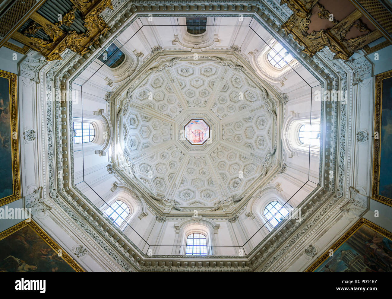 The dome with 'God the Father' by Francesco Cozza, in the Church of Santa Maria della Pace in Rome, Italy. Stock Photo