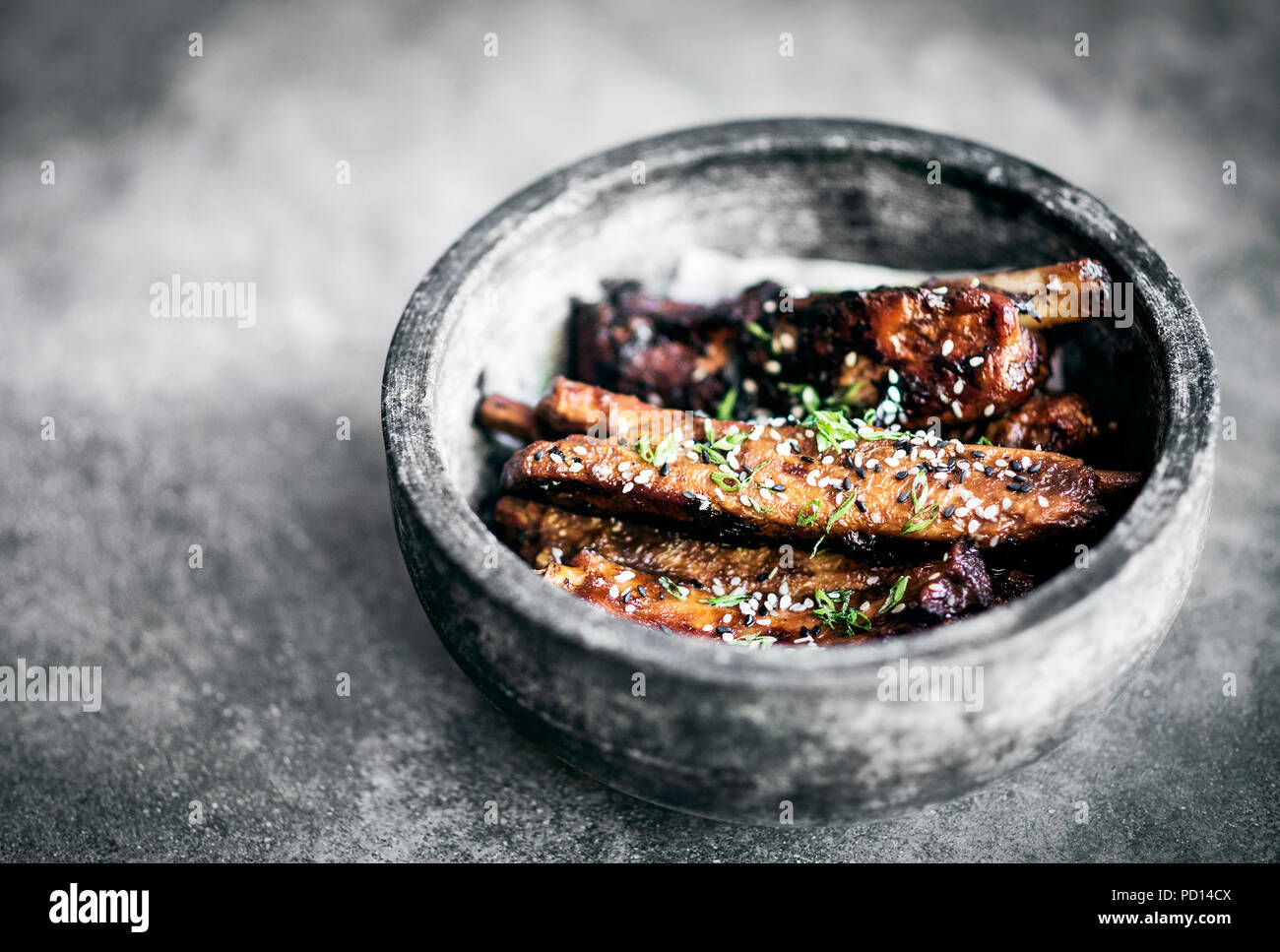 modern gourmet asian style barbeque spicy pork ribs with sweet soy sauce Stock Photo