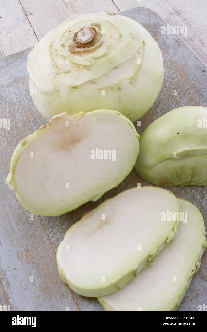 sliced kohl rabi Stock Photo