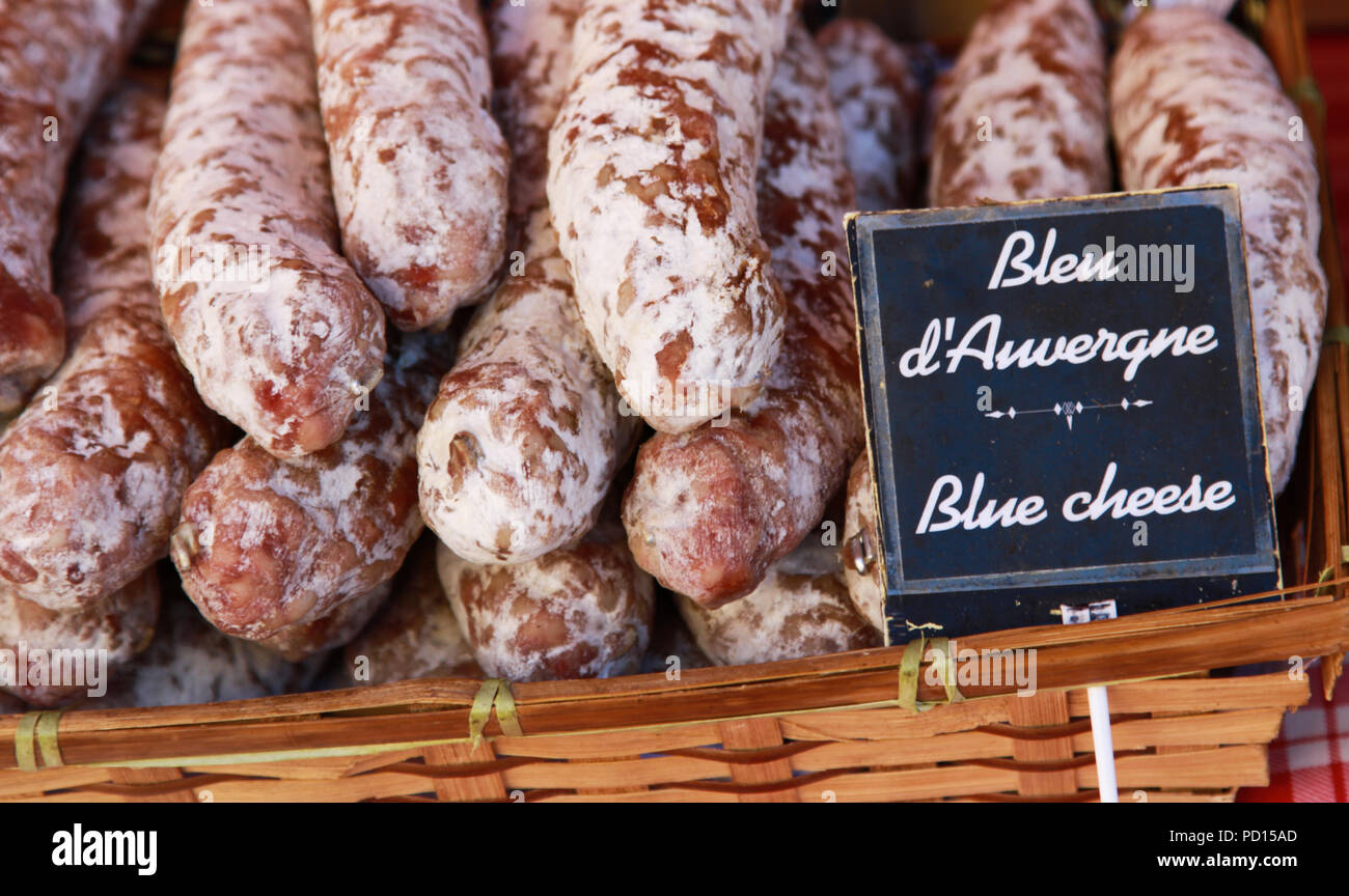 salami for sale at food market Stock Photo Alamy