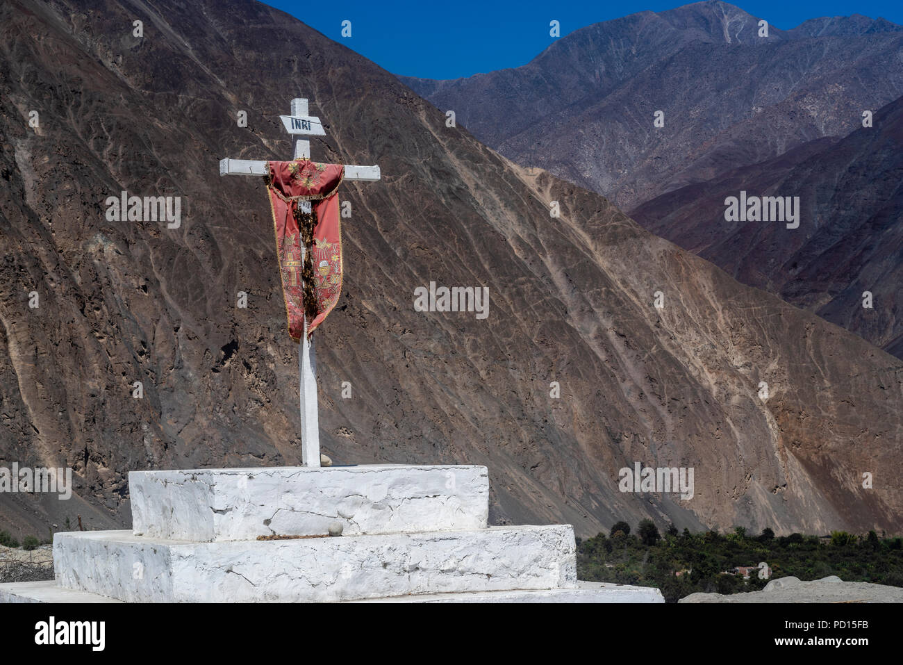 Crossroads in the valley of the Cañete river, Andes mountains,Lima