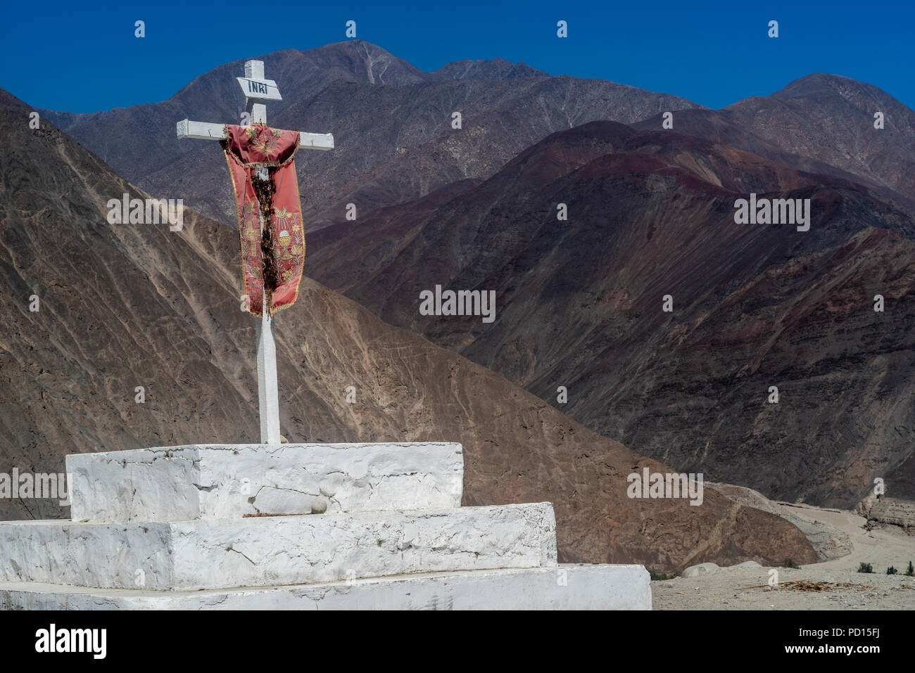 Crossroads in the valley of the Cañete river, Andes mountains,Lima