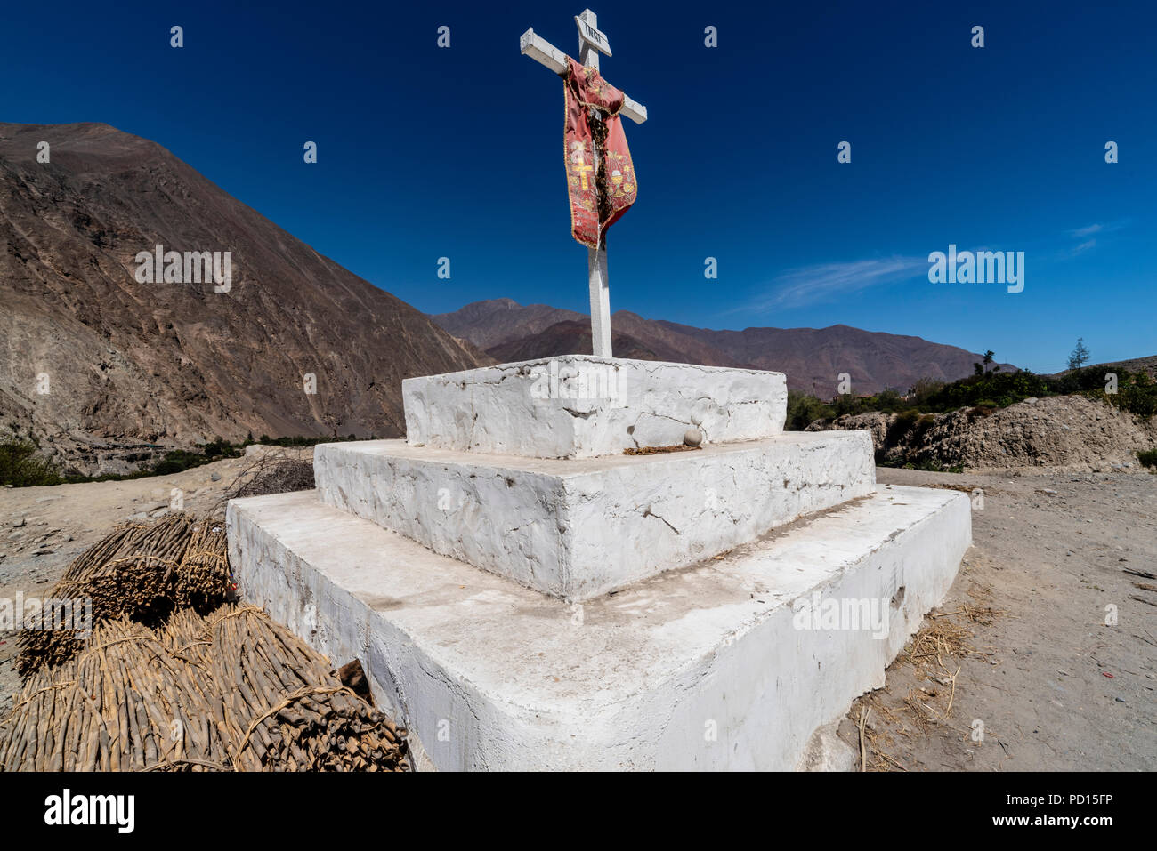 Crossroads in the valley of the Cañete river, Andes mountains,Lima