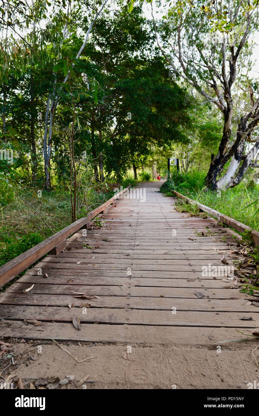 Boardwalk at Booroona walking trail on the Ross River, Rasmussen QLD 4815, Australia Stock Photo