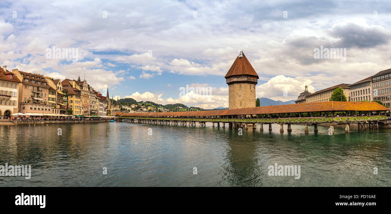 Lucerne panorama city skyline at Chapel Bridge, Lucerne (Luzern) Switzerland Stock Photo