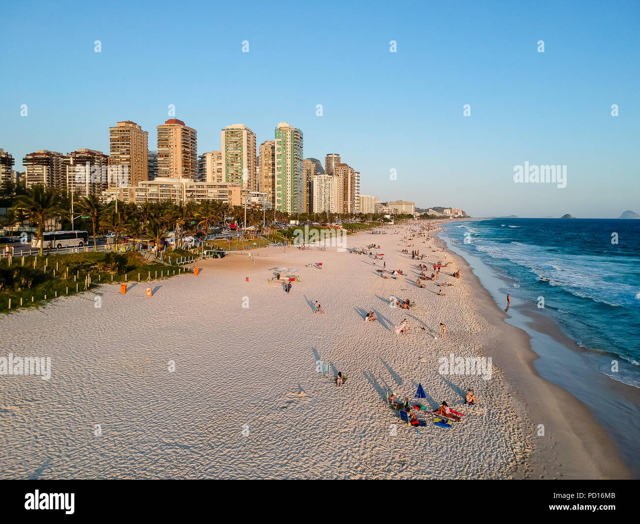 Aerial view of Barra da Tijuca beach during late afternoon. Rio de ...