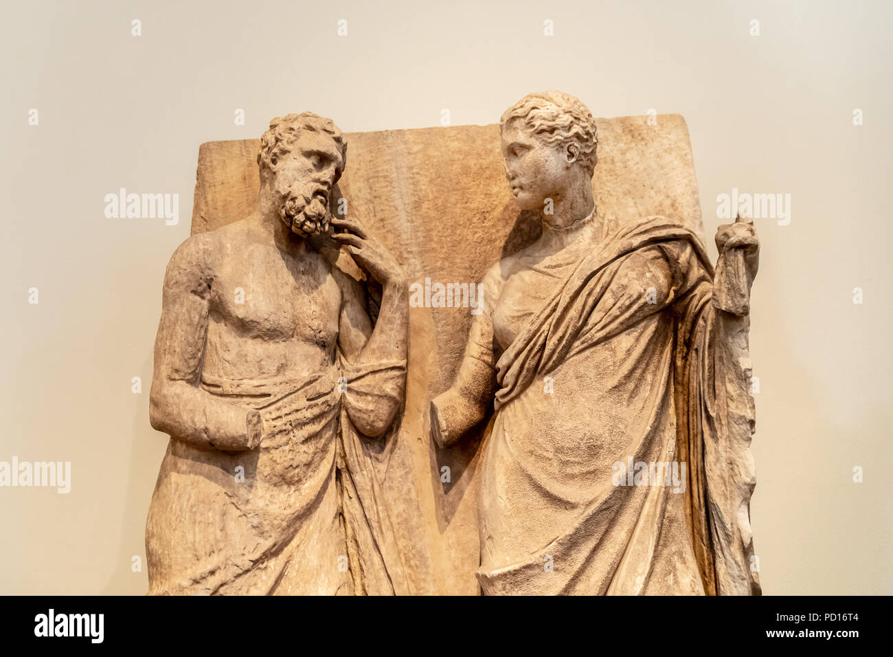 Grave Relief of Hieron son of Hierokles, Epigram of Hieron and four Brothers, 325-350 BC. Stock Photo