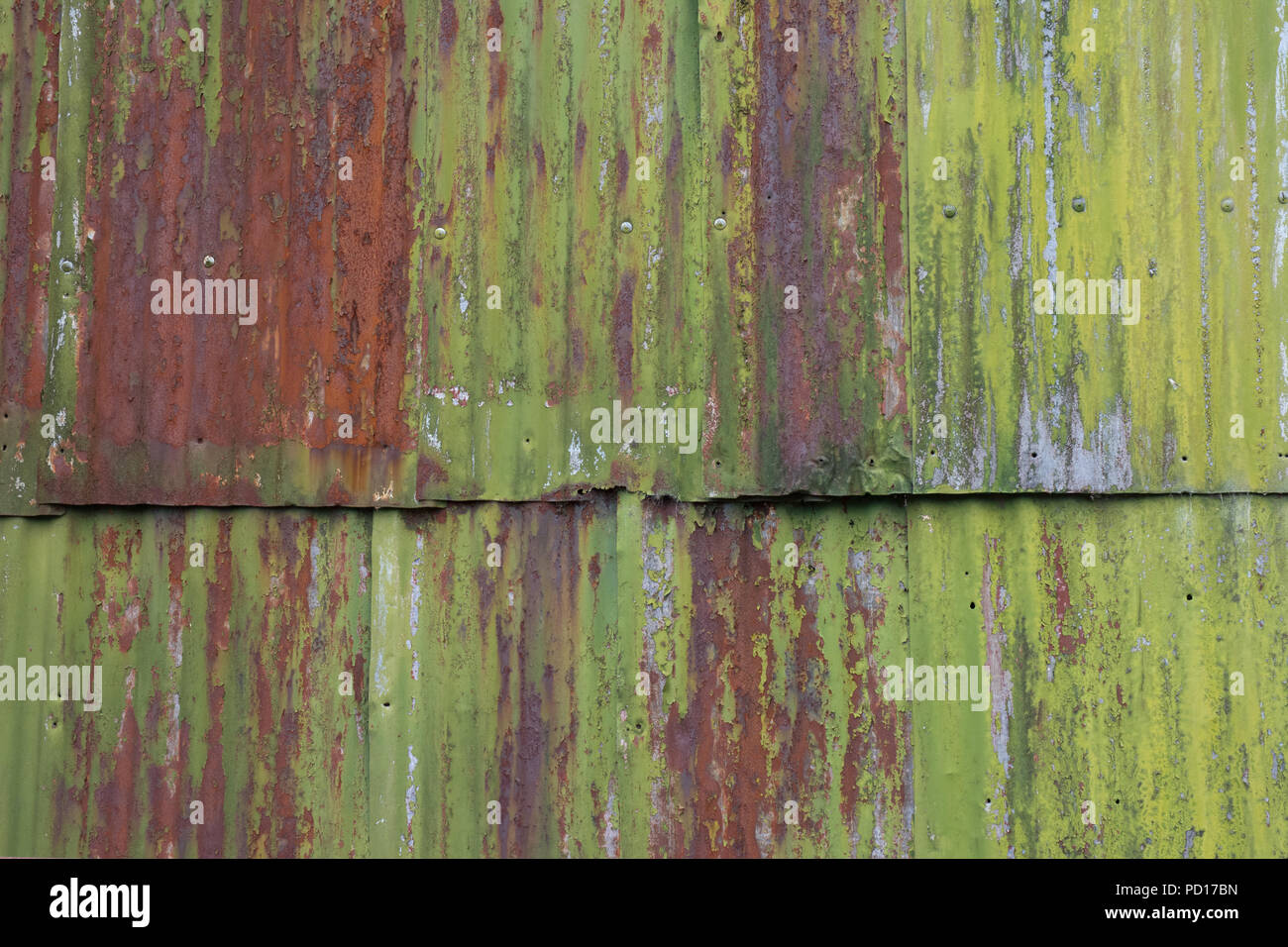 Rusting Corrugated sheets on a farm building as a background Stock Photo