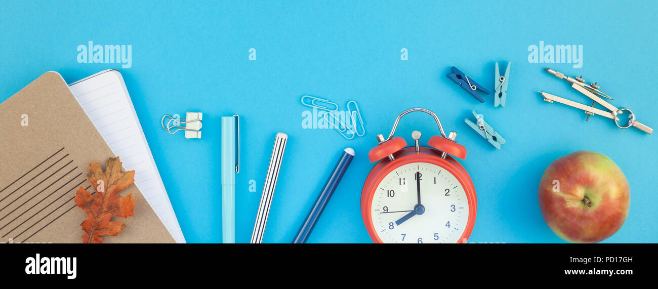 Creative flat lay top view back to school concept with color school and ...