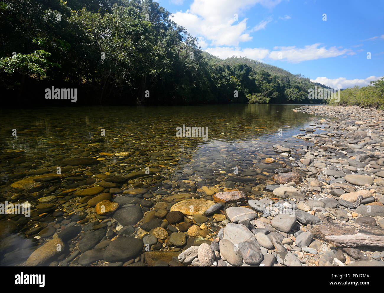 Pebbles in clear water of the Mulgrave River, Goldsborough Valley, Far