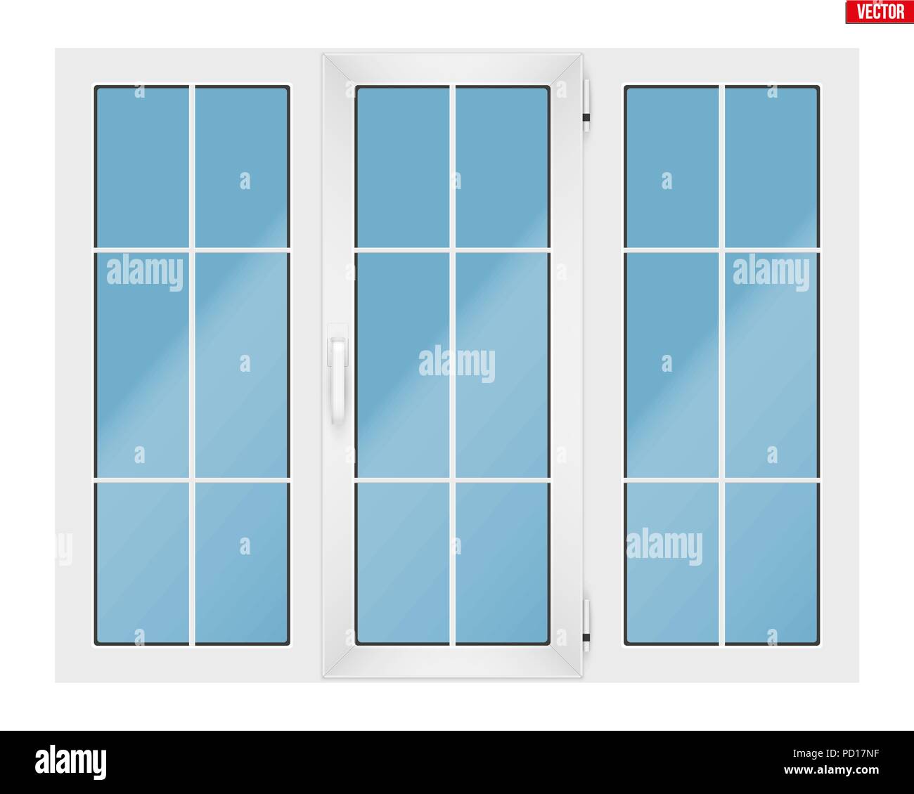 PVC window with three sash Stock Vector