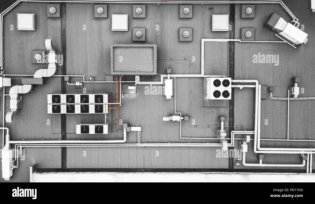 top view of air condition system on the building roof top Stock Photo