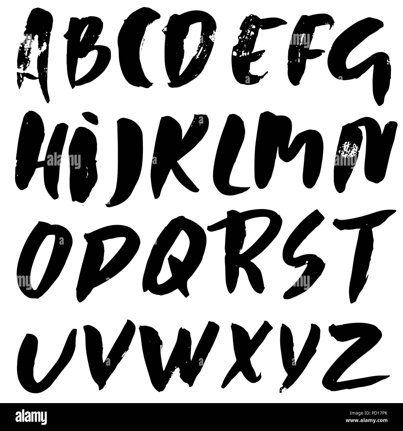 Hand drawn modern dry brush lettering. Grunge style alphabet ...
