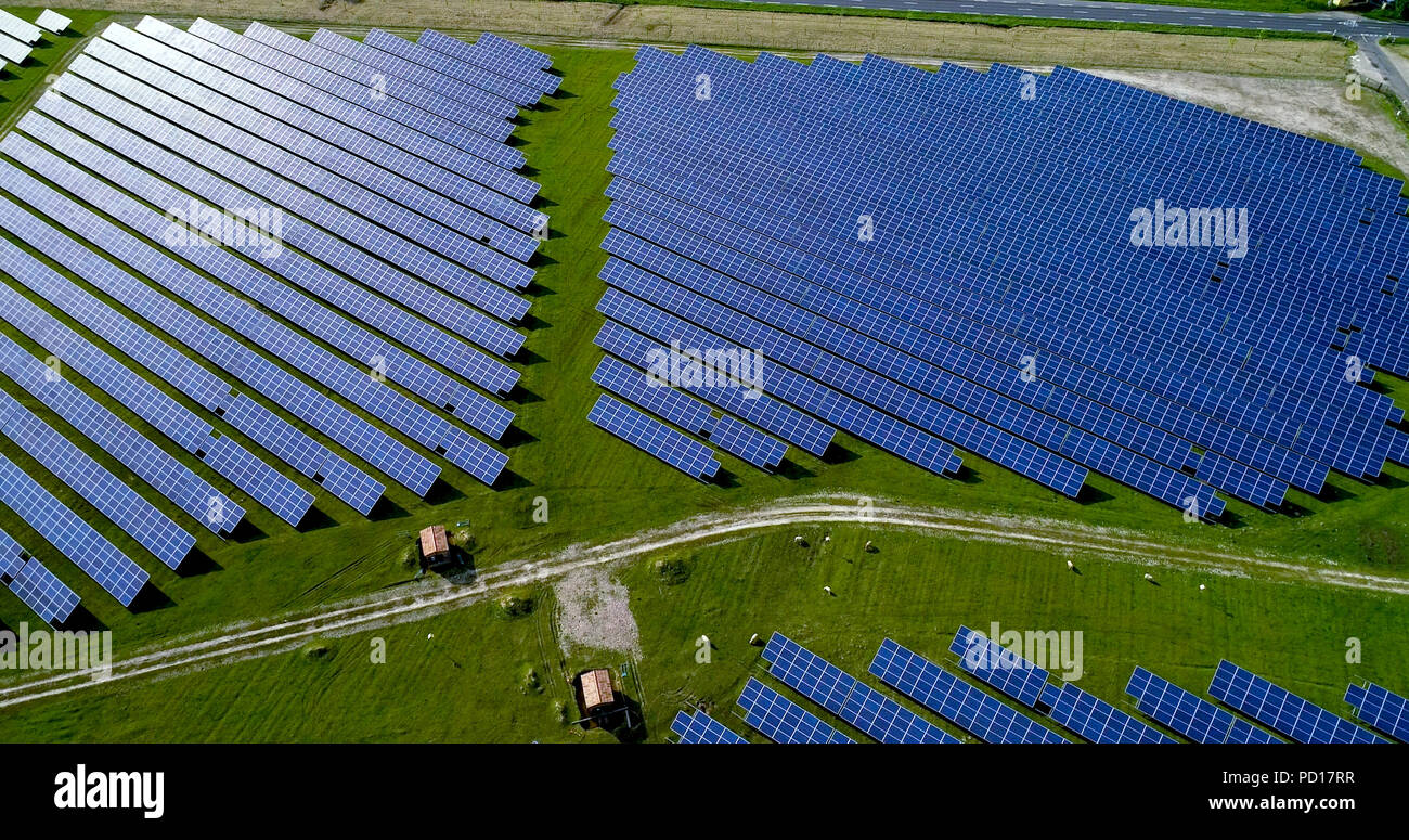 Solar panels in aerial view Stock Photo - Alamy
