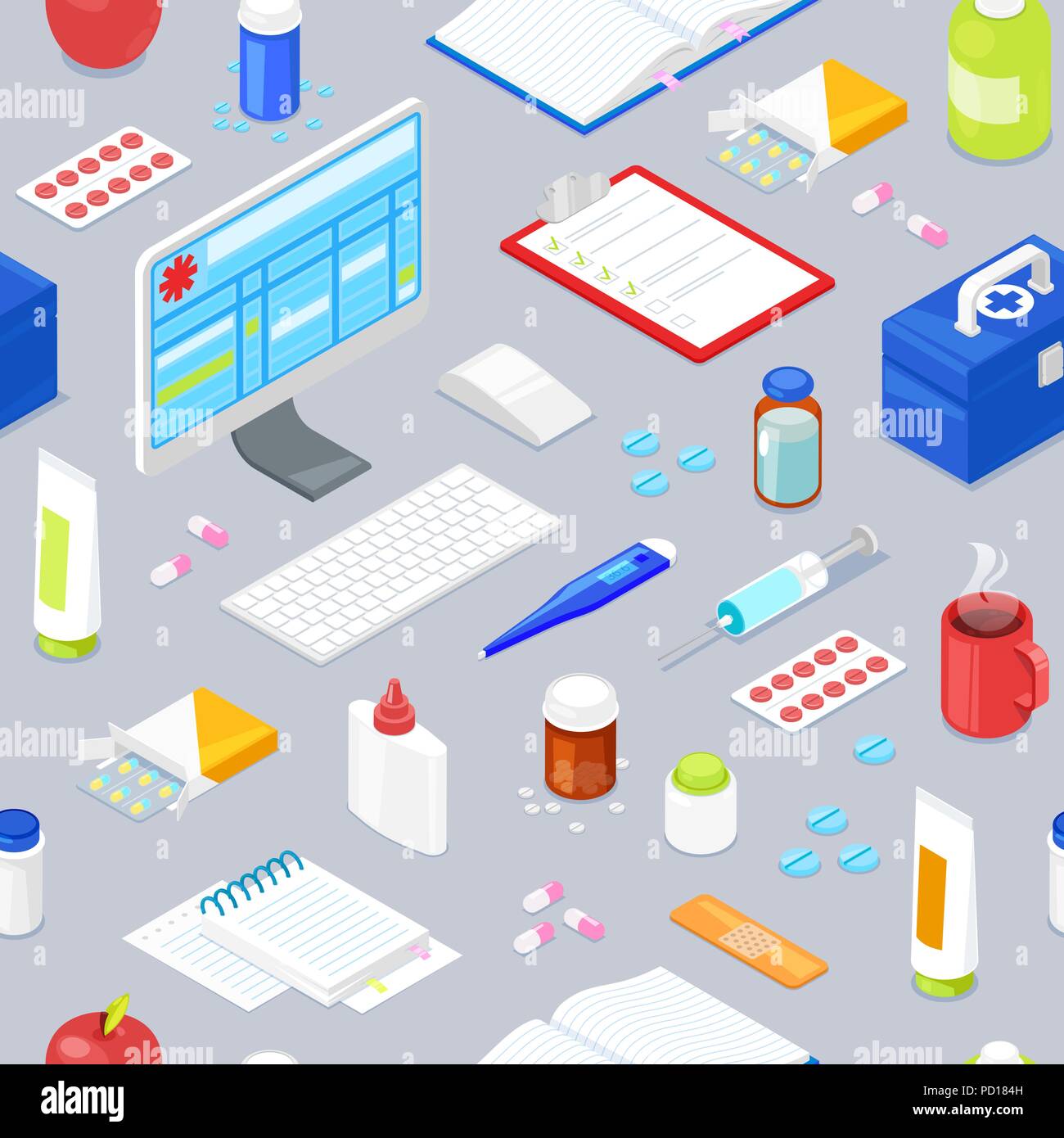Seamless pattern with medical equipment Stock Vector