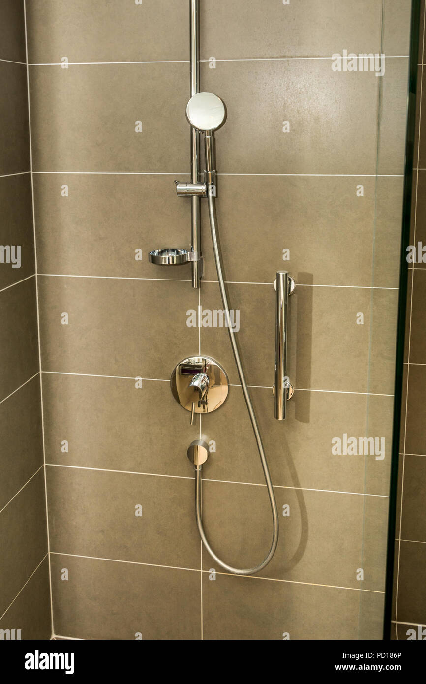Shower cabin in a bathroom with ceramic tiles Stock Photo Alamy