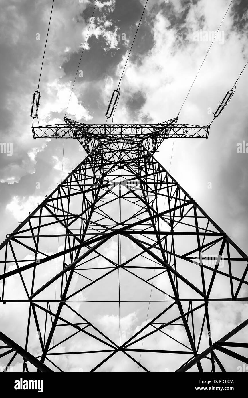 electric pylon on the cloudy sky background Stock Photo - Alamy