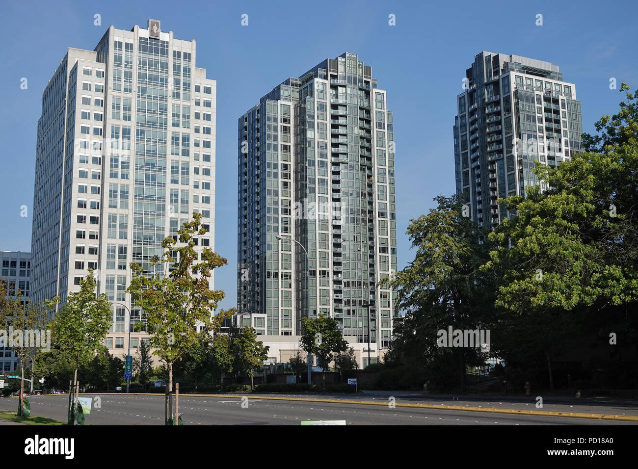 'Bravern' high-raise buildings in downtown Bellevue, WA, USA; August 2018 Stock Photo