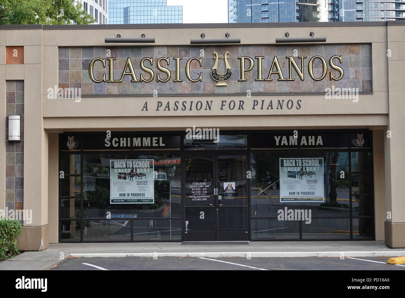 'Classic Pianos' shop in downtown Bellevue, WA, USA Stock Photo