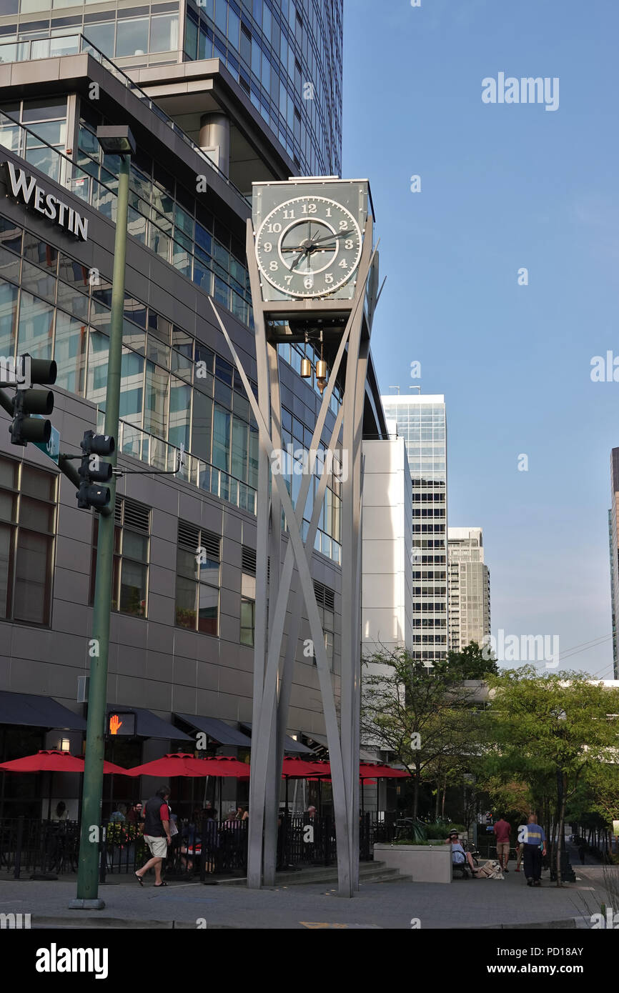 Clock street art in downtown Bellevue, WA, USA; August 2018 Stock Photo