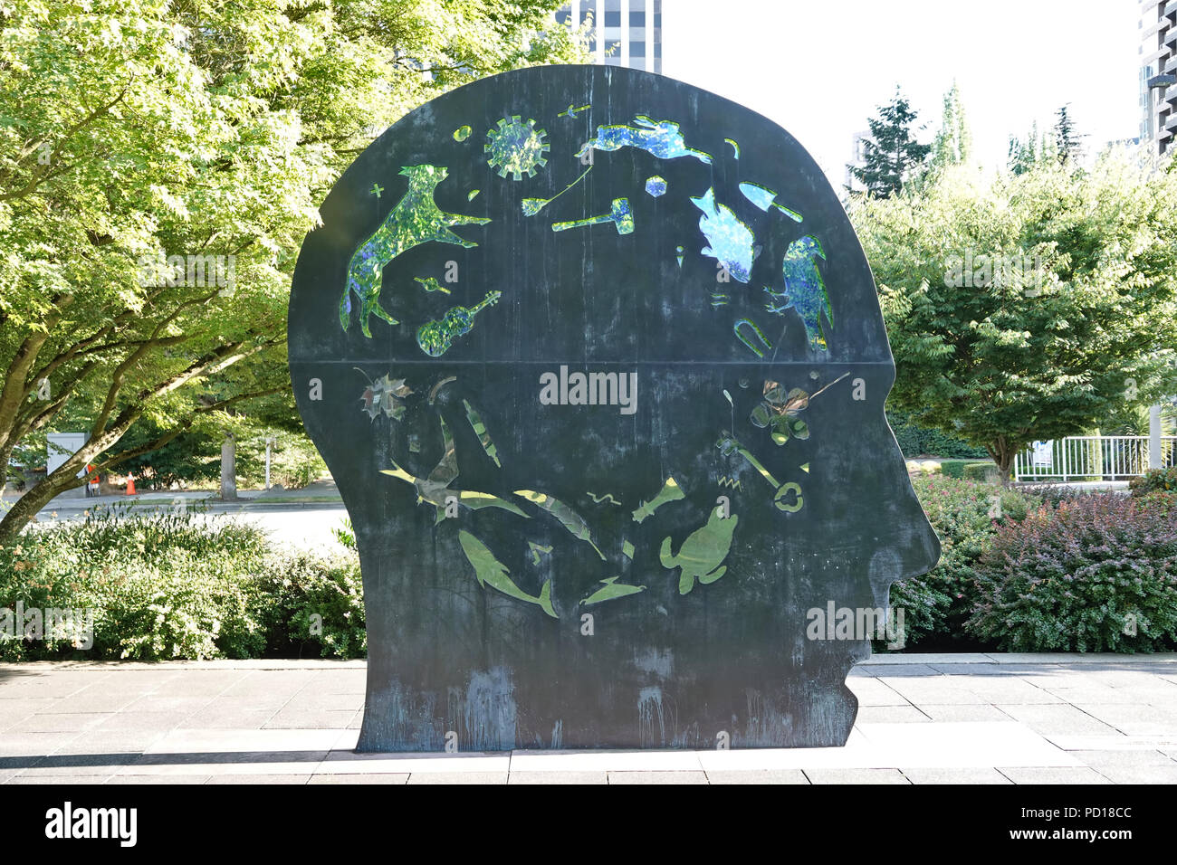 Modern art piece in the form of a human head in Bellevue, Washington, USA Stock Photo