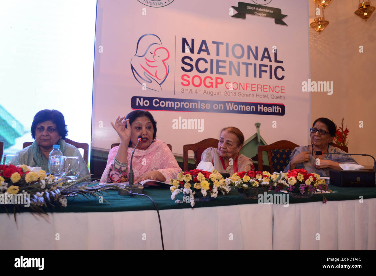 Quetta, Pakistan. August 04 2018: senior gynecologist professor Dr. Shahnaz Baloch Addressing to National Scientific SOGP conference on women health organized by SOGP Balochistan Chapter at serena hotel. Credit: ZMA Photos/Alamy Live News Stock Photo