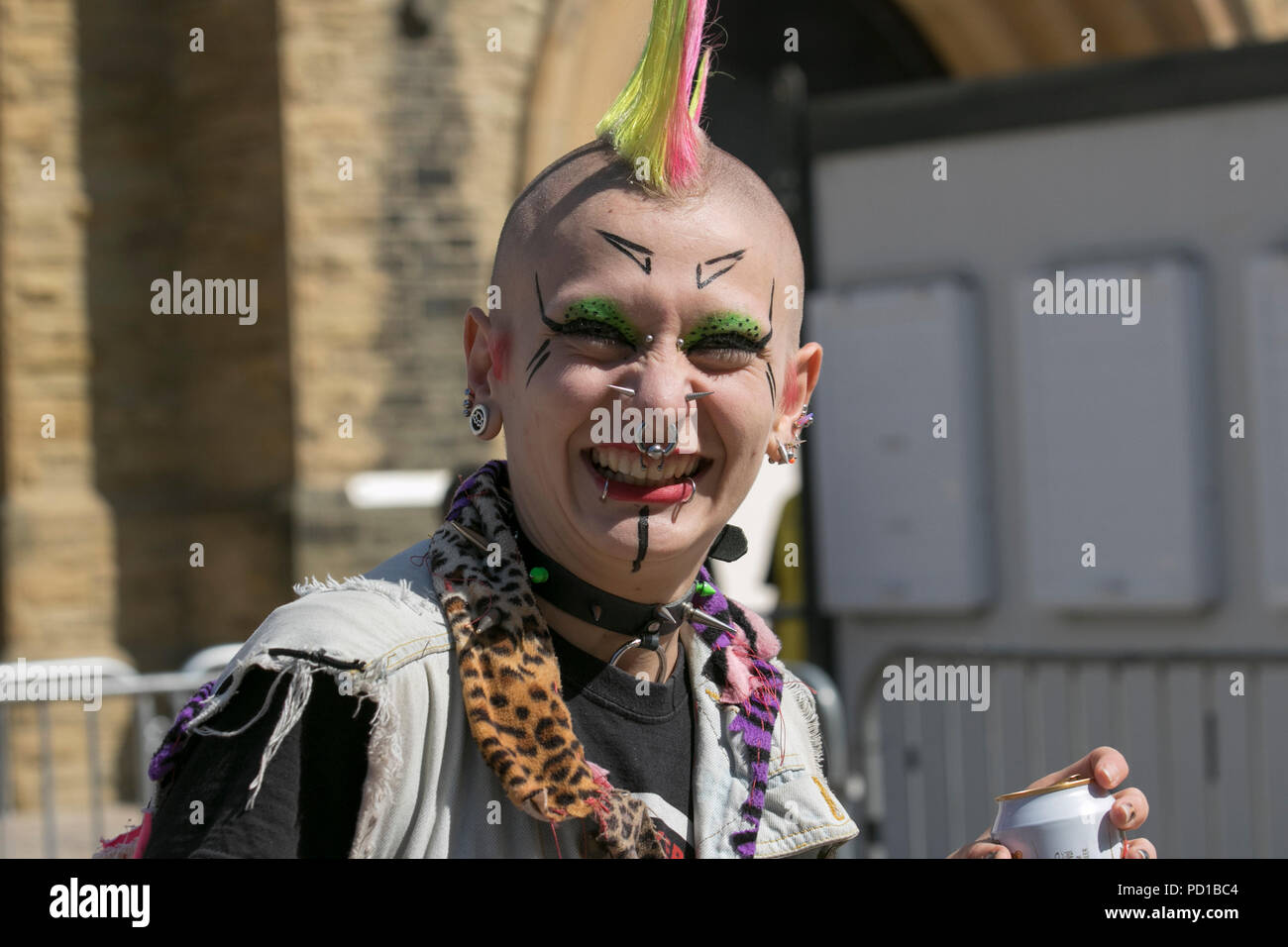 Female Punk with Liberty hair spikes; Jo Jo from Holland a colourful  character at the resort Rebellion Punk Festival. Rebellion Festival,  formerly Holidays in the Sun and the Wasted Festival is a