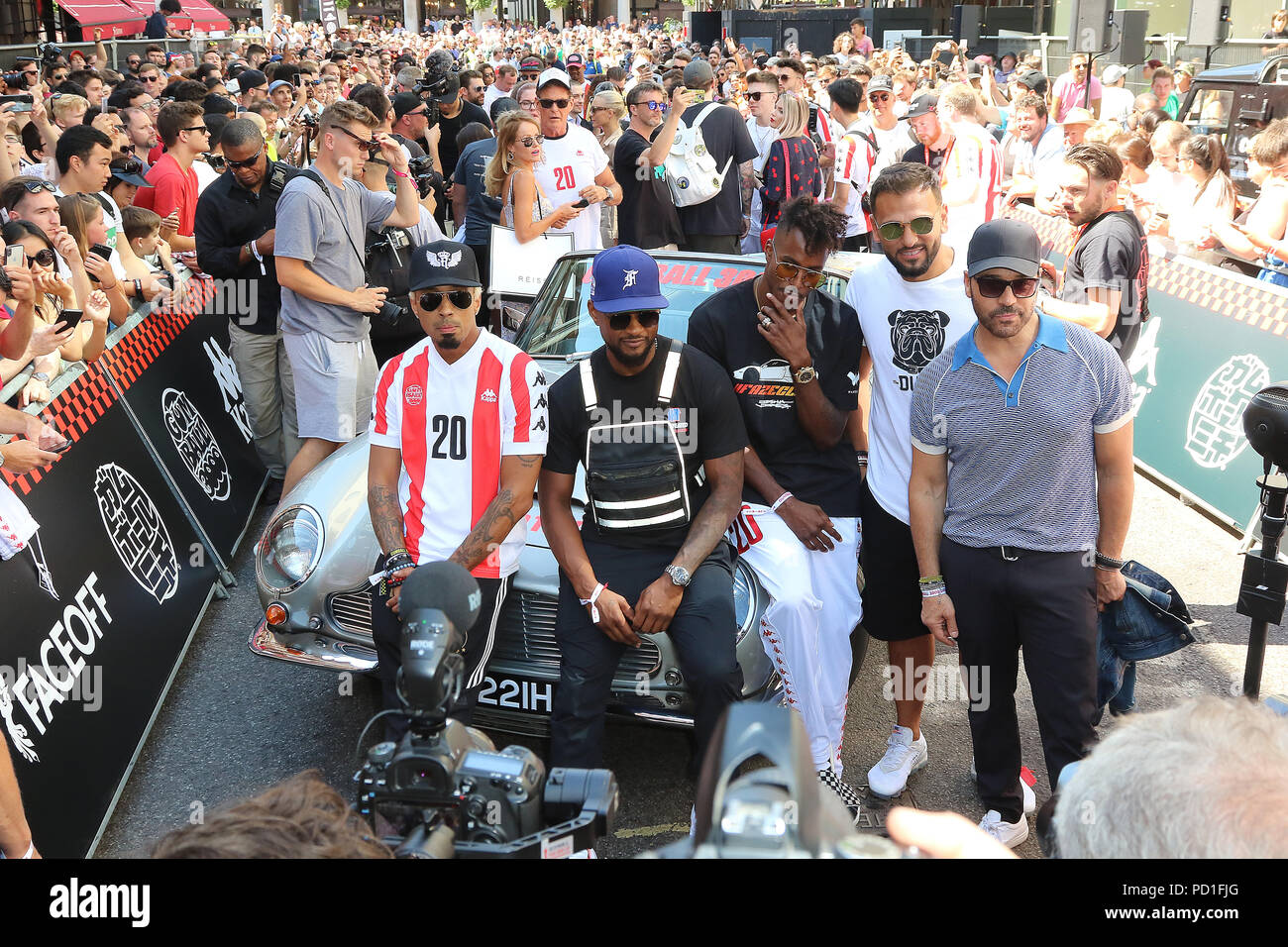 London, UK. 05th Aug, 2018. David Hasselhoff, Hayley Roberts, Dallas Austin, Usher, DJ Ruckus, Jeremy Piven, Gumball 3000 launch and flag drop, Covent Garden, London, UK, 05 August 2018, Photo by Richard Goldschmidt, Celebs come together for an epic road trip driving from London to Tokyo in just 7 days to raise money for the Gumball 3000 Foundation to support a variety of youth-based projects in low-income communities. Credit: Rich Gold/Alamy Live News Stock Photo