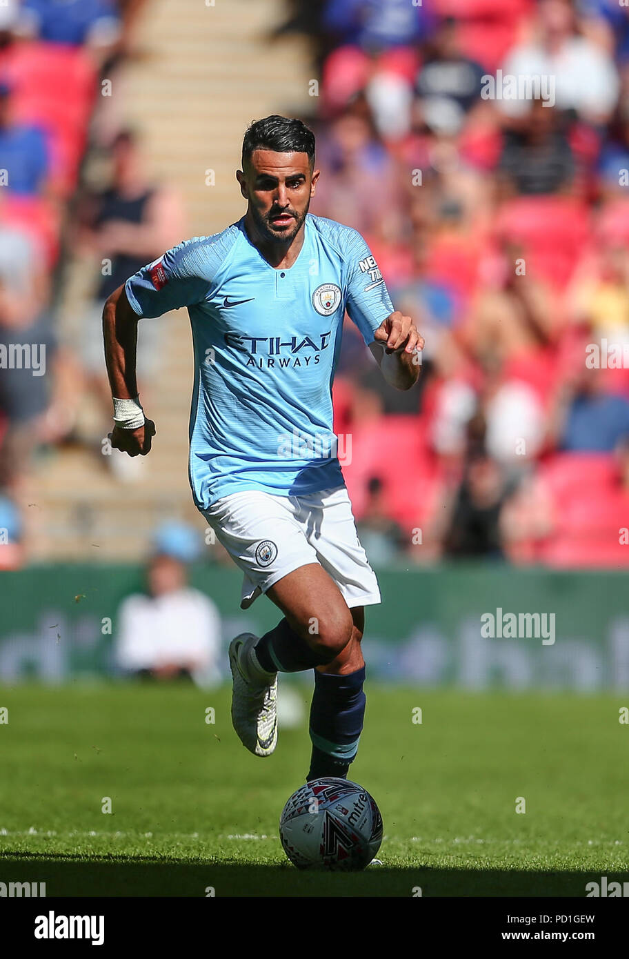 London, UK. 05th Aug, 2018. Riyad Mahrez of Manchester City during the FA Community Shield match between Chelsea and Manchester City at Wembley Stadium on August 5th 2018 in London, England. (Photo by John Rainford/phcimages.com) Credit: PHC Images/Alamy Live News Stock Photo