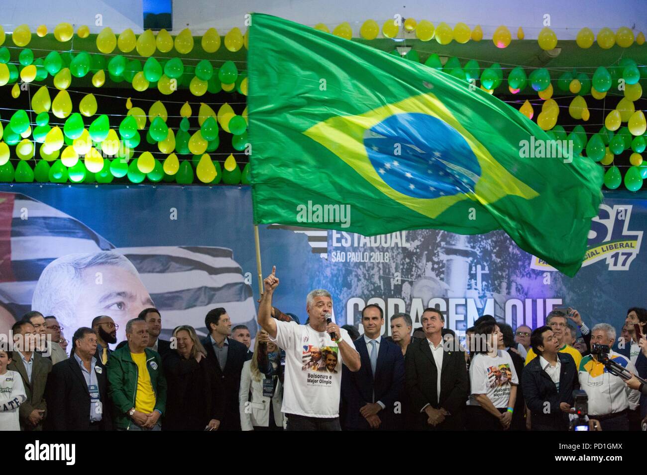 Sao Paulo, Sao Paulo, Brazil. 5th Aug, 2018. PSL (Social Liberal Party) convention in SÃ£o Paulo, Brazil. The party candidates for president, deputy and senator attended the event. Credit: Paulo Lopes/ZUMA Wire/Alamy Live News Stock Photo