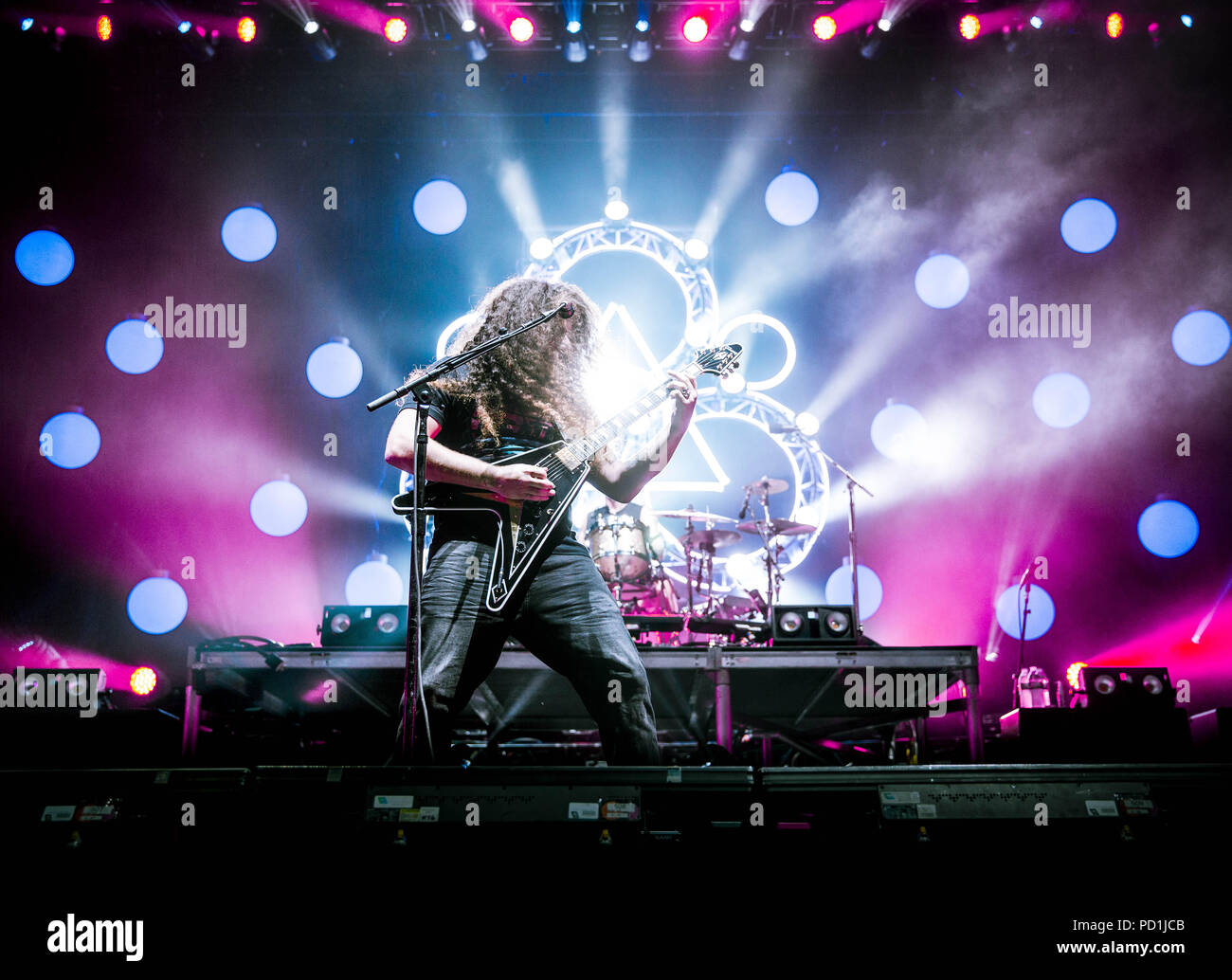Austin, Texas, USA. 3rd Aug, 2018. CLAUDIO SANCHEZ, singer and guitarist of Coheed and Cambria, performs at the Austin360 Amphitheater in Austin, TX. Credit: Alicia Armijo/ZUMA Wire/Alamy Live News Stock Photo