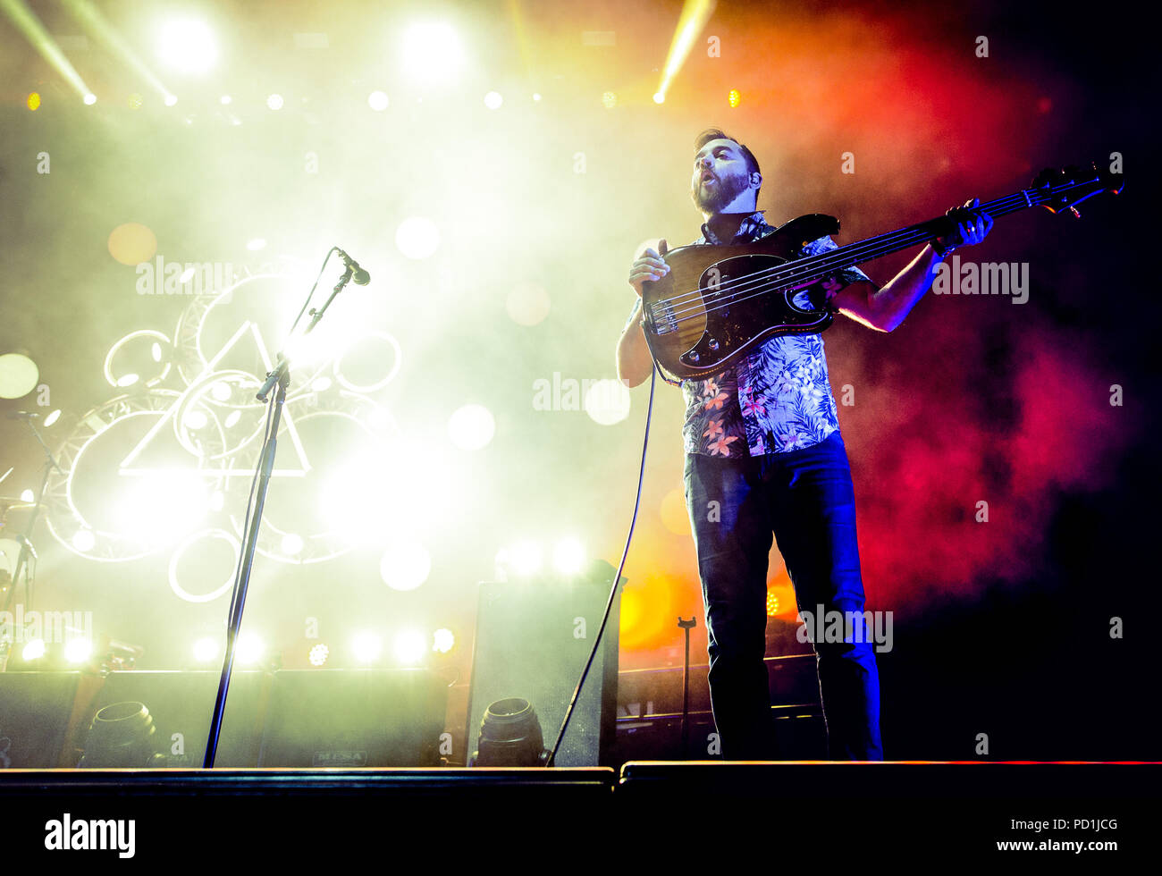 Austin, Texas, USA. 3rd Aug, 2018. ZACH COOPER, bassist of Coheed and Cambria, performs at the Austin360 Amphitheater in Austin, TX. Credit: Alicia Armijo/ZUMA Wire/Alamy Live News Stock Photo