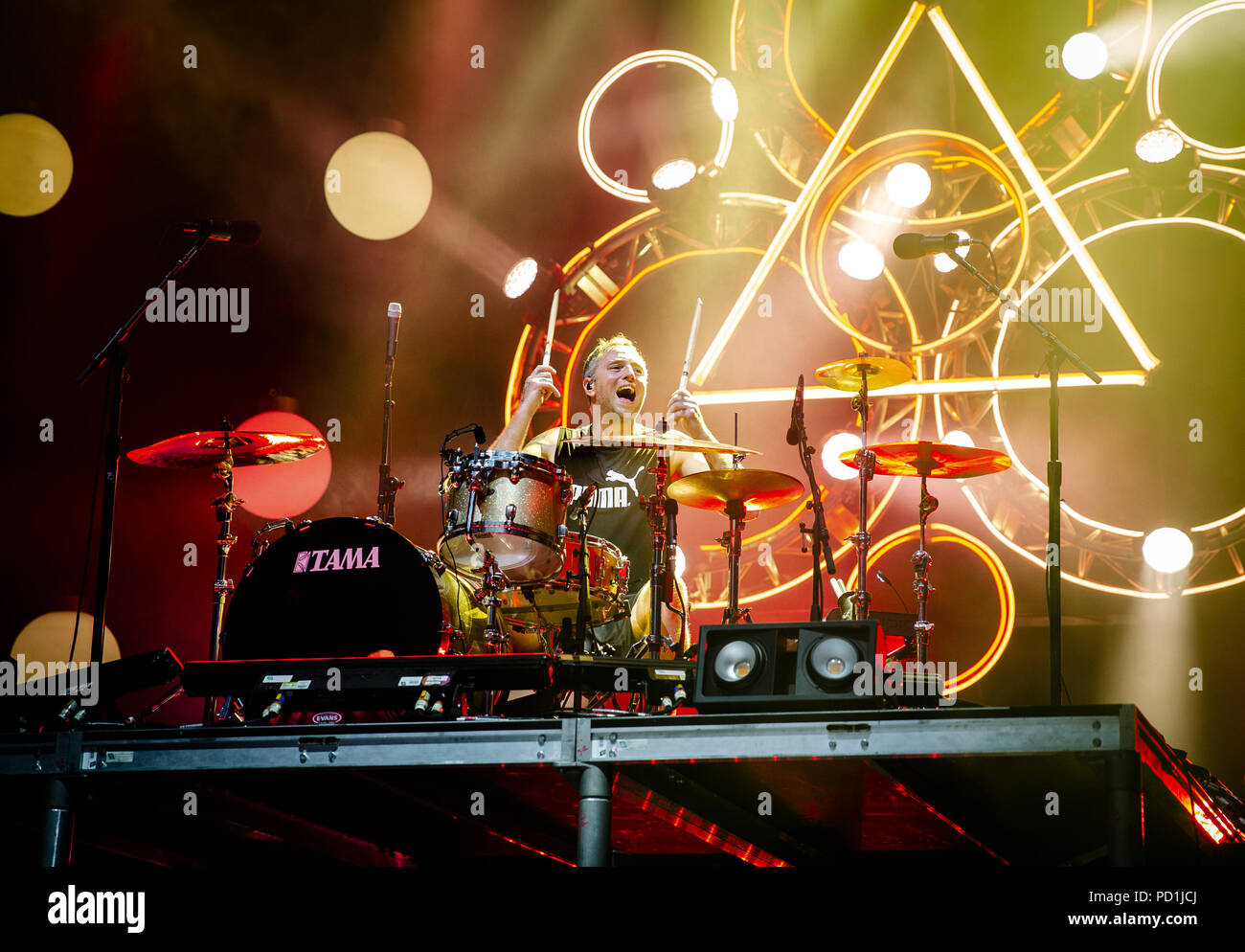 Austin, Texas, USA. 3rd Aug, 2018. JOSH EPPARD, drummer for Coheed and Cambria, performs at the Austin360 Amphitheater in Austin, Texas. Credit: Alicia Armijo/ZUMA Wire/Alamy Live News Stock Photo