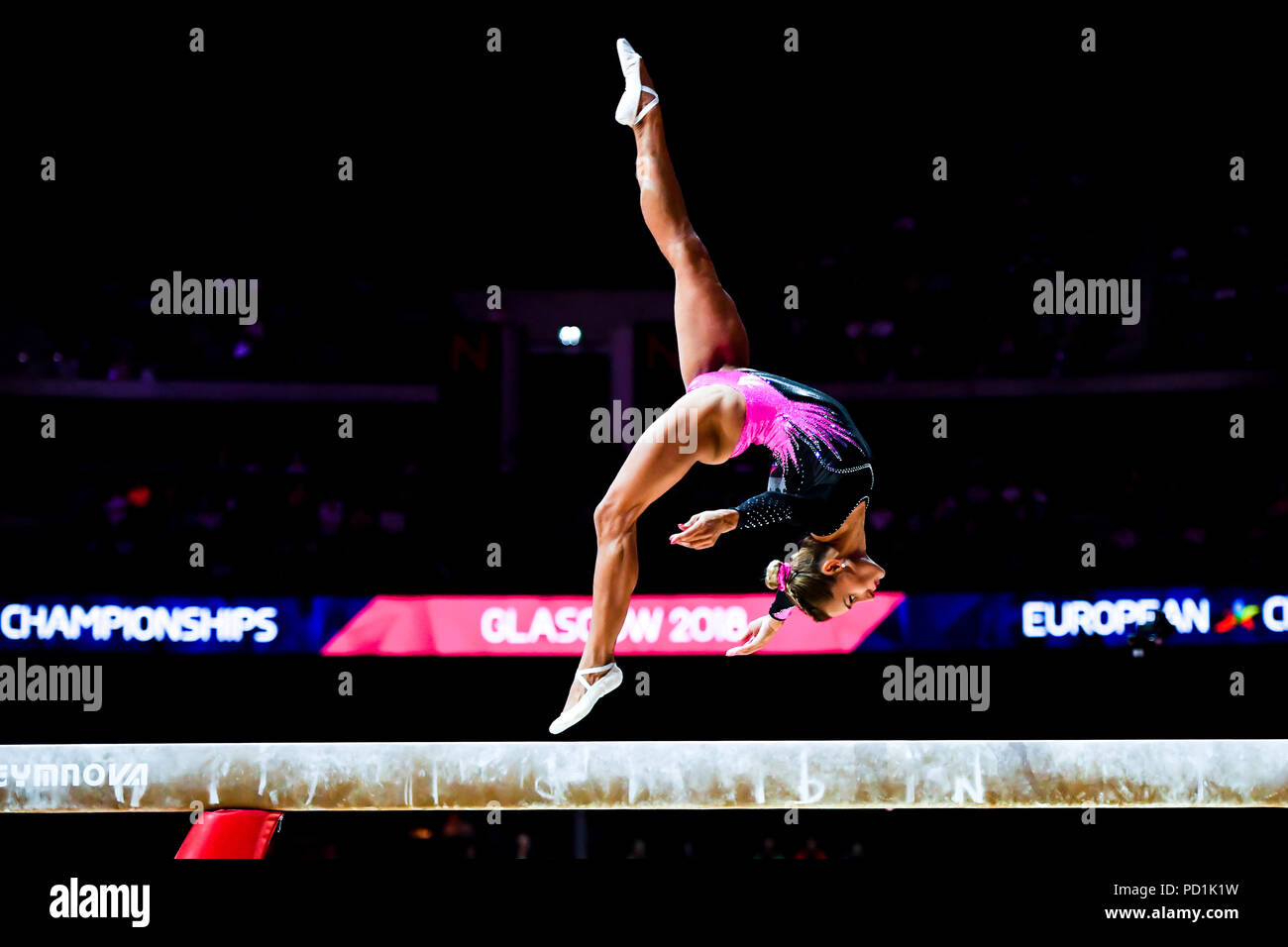 Vasiliki Millousi (GRE) competes on Balance Beam in Women's Artistic Gymnastics Apparatus Finals during the European Championships Glasgow 2018 at The SSE Hydro on Sunday, 05 August 2018. GLASGOW SCOTLAND . Credit: Taka G Wu Stock Photo