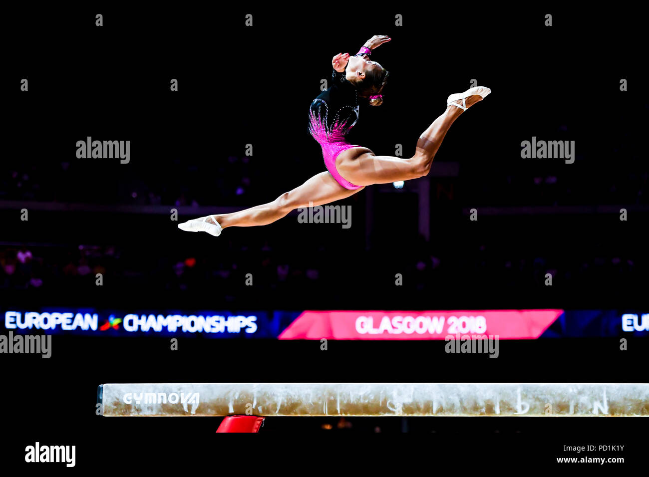 Vasiliki Millousi (GRE) competes on Balance Beam in Women's Artistic Gymnastics Apparatus  Finals during the European Championships Glasgow 2018 at The SSE Hydro on Sunday, 05 August 2018. GLASGOW SCOTLAND . Credit: Taka G Wu Stock Photo