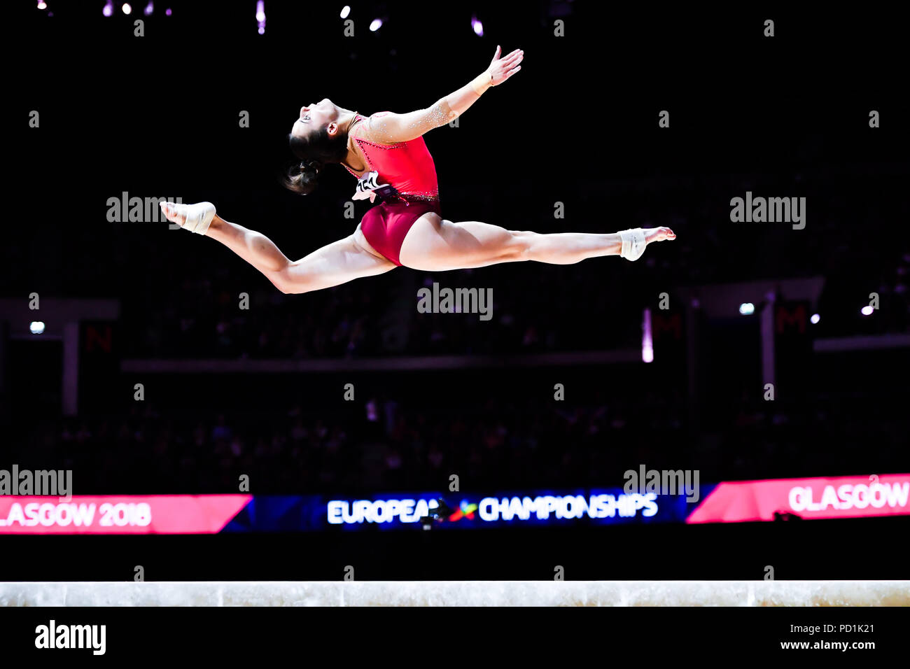 Pauline Schaefer (GER) competes on Balance Beam in Women's Artistic Gymnastics Apparatus  Finals during the European Championships Glasgow 2018 at The SSE Hydro on Sunday, 05 August 2018. GLASGOW SCOTLAND . Credit: Taka G Wu Stock Photo