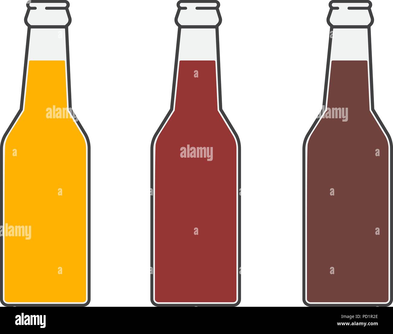 Bottles of beer. Three versions light beer, dark beer and amber beer. Isolated vector illustration on white background. Stock Vector